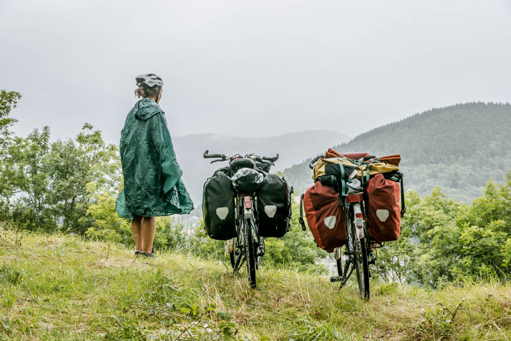 cycling with poncho