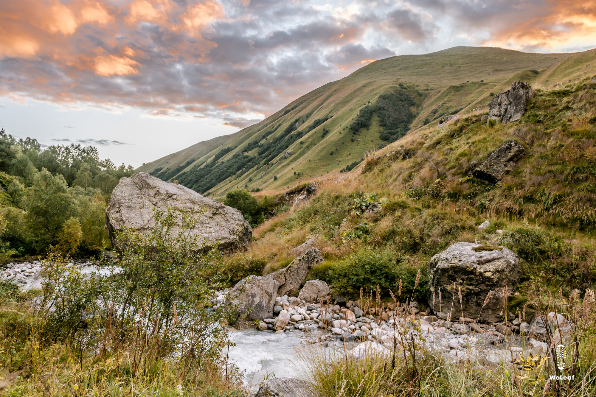 mountain river sunset